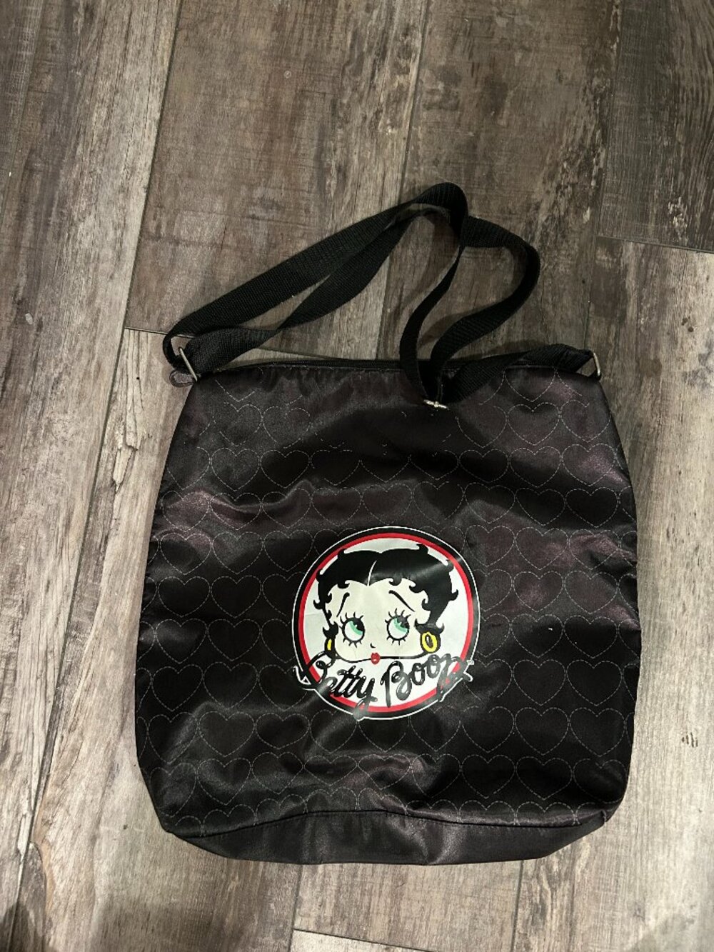 Betty Boop Black Zippered Nylon Tote Bag 15x15